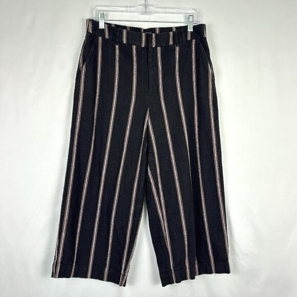 Reitmans Pants - Reitmans Cropped Pants Women’s Size 12 Black Tan Striped Linen Blend Wide Leg